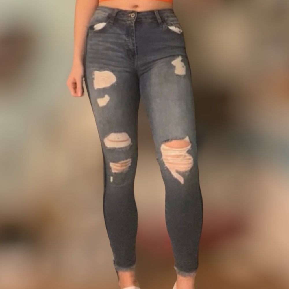 Kan Can Distressed Ripped Stretchy Light Skinny Jeans 7 Size 27